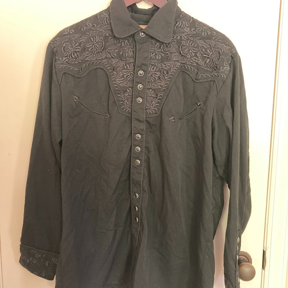 Scully Shirt Men’s Large Black Western Black Pearl Snap Cowboy Long Sleeve